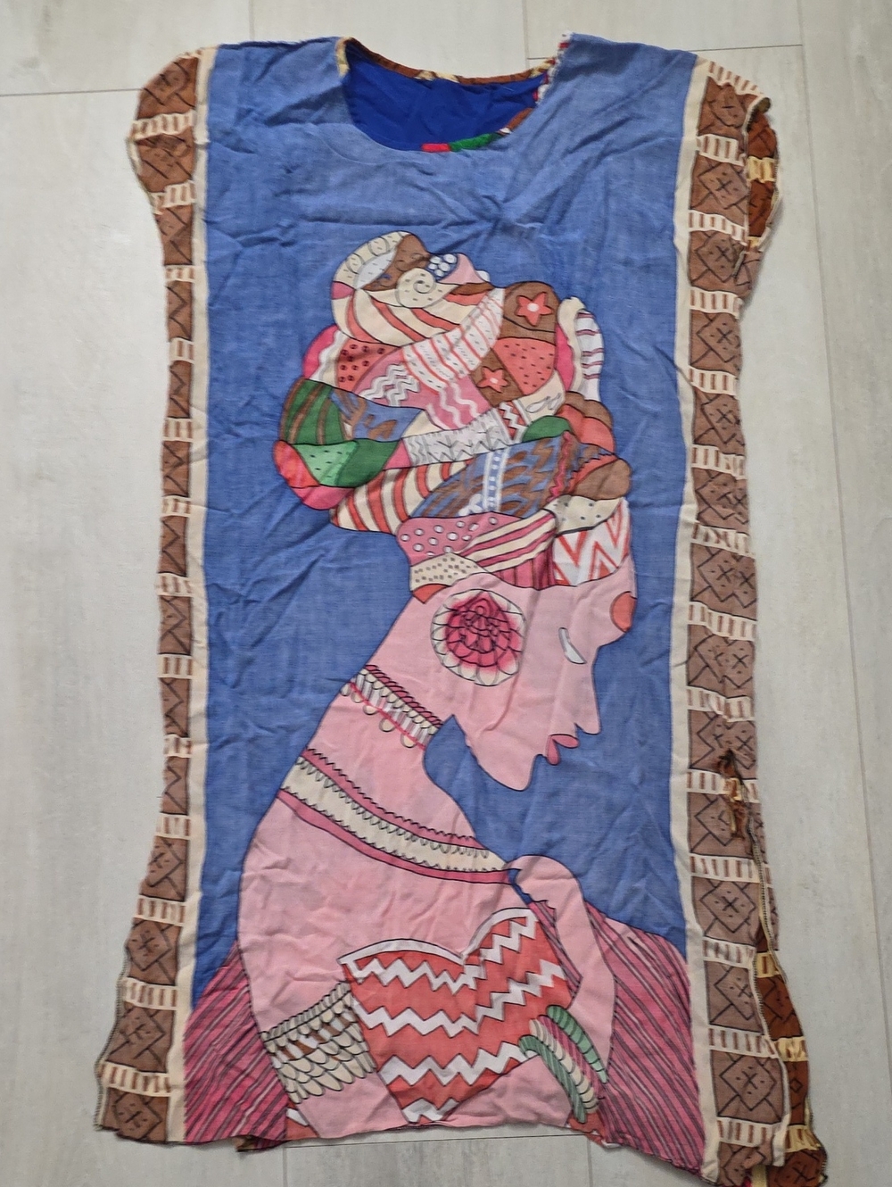 Bohemian Graphic Sleeve Dress in Blue and Pink